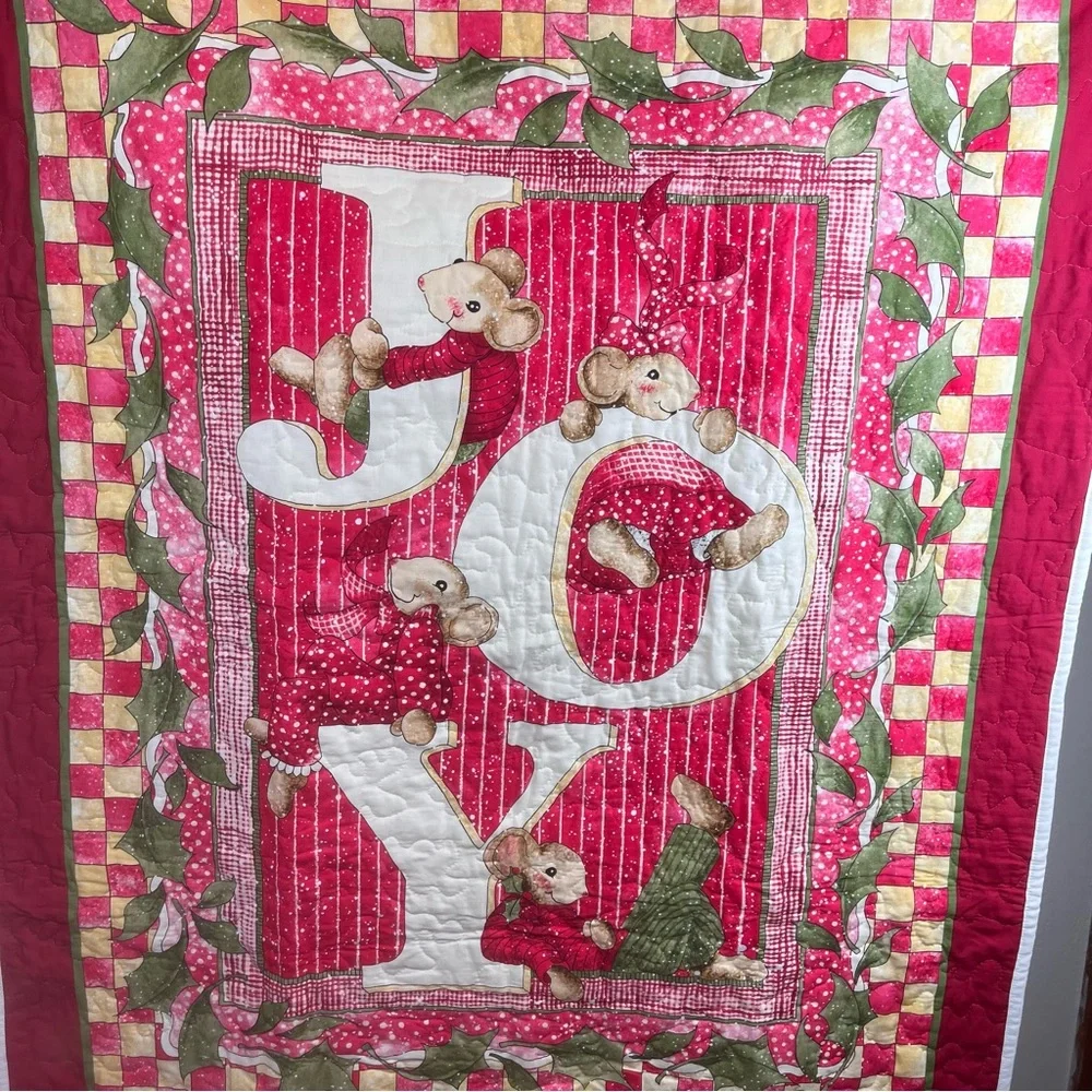 Handmade Quilt Christmas JOY Mice & Holly-small size